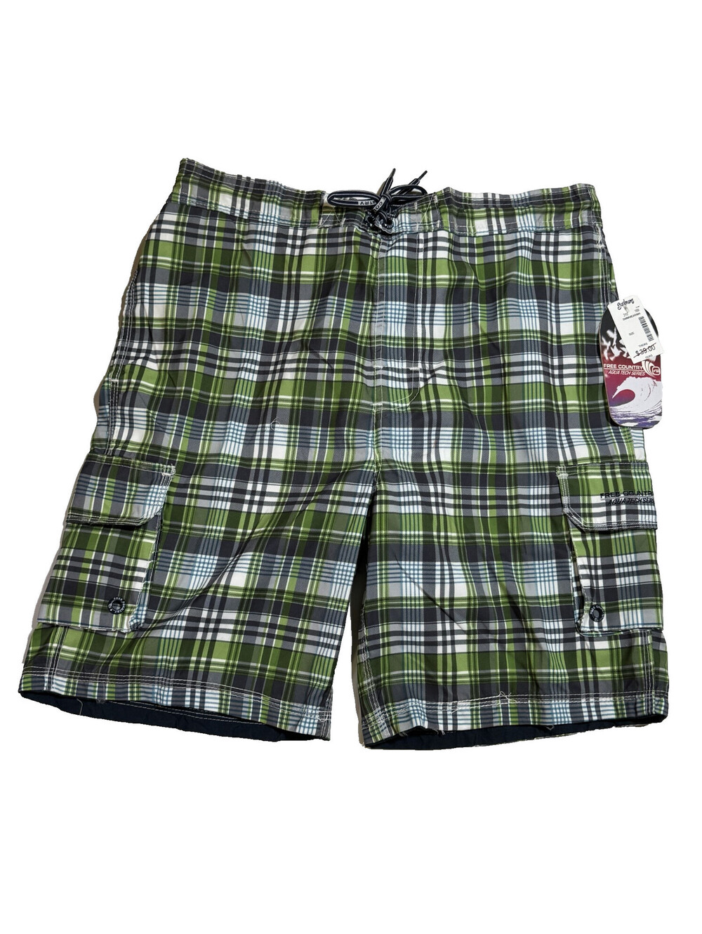 Free Country Aqua Tech Blue Green Plaid Swim Shorts Trunks Mens Medium  NWT